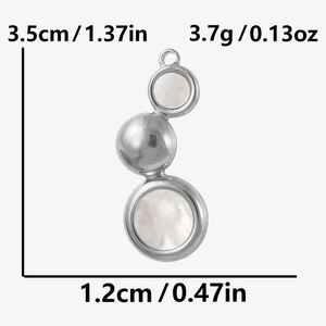 Detail showing dimensions of stainless steel pendant with abalone shell inlays