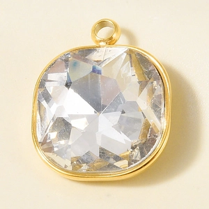 Macro detail of a square faceted crystal pendant with 18k gold-plated 304 stainless steel frame
