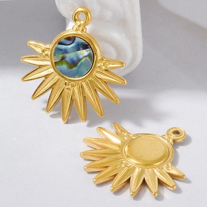 Pendentif soleil en acier inoxydable 304 avec incrustation d'abalone naturelle, deux faces