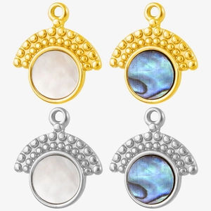 304 Stainless Steel Abalone White Mother Of Artificial Pearl Pendant Only (Without Chain) DIY Jewelry Making Bohemian Round Charm