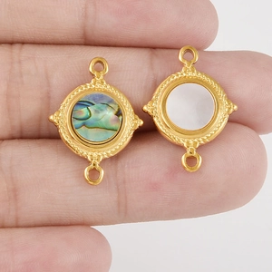 Double-loop 304 stainless steel pendants with natural abalone and white mother of pearl