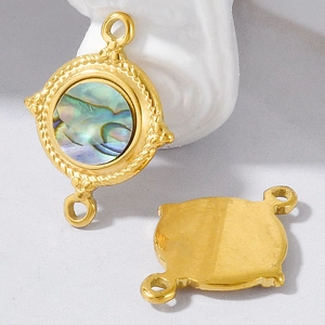 Golden 304 stainless steel double hole connector with natural abalone shell inlay