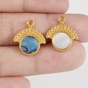 304 stainless steel gold shell pendants featuring natural abalone and white mother of pearl