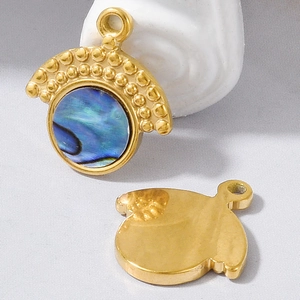 Double-sided 304 stainless steel shell pendant with natural abalone inlay and gold finish
