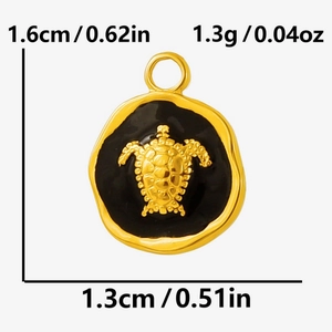 Detailed view of turtle pendant in 304 stainless steel with black enamel finish