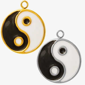 Stainless Steel Tai Chi Yin Yang Pendant Round Enamel Oil Drip Pendant For DIY Necklace Bracelet Making Minimalist Jewelry Accessory
