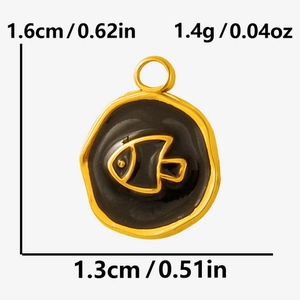 Tableau des tailles du pendentif poisson en acier inoxydable 304 avec émail noir