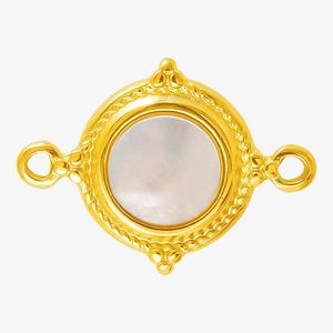 Macro detail of 304 stainless steel gold pendant with white mother of pearl inlay