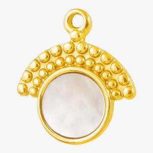 Detailed view of fan-shaped 304 stainless steel pendant with white shell inlay