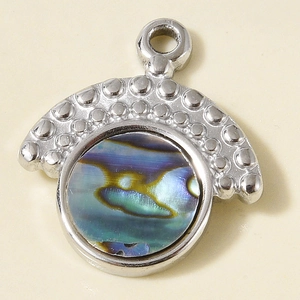 Macro shot of 304 stainless steel pendant with iridescent abalone shell inlay