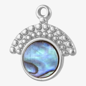 Detail of 304 stainless steel shell pendant with natural blue-green abalone inlay