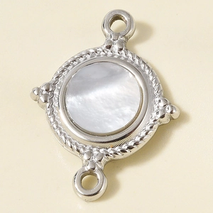 Detail of 304 stainless steel double-ring pendant with natural mother of pearl inlay