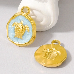 304 stainless steel gold turtle pendant with light blue enamel for DIY necklaces