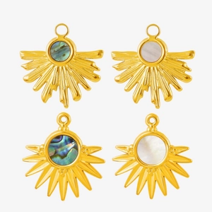 Pendentif Rayons de Soleil en Acier Inoxydable 304 Nacre Naturelle Coquille Abalone Or Plaqué sous Vide Accessoires Bijoux
