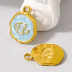Pendentif poisson en acier inoxydable 304 et émail bleu avec placage d'or pour bijoux