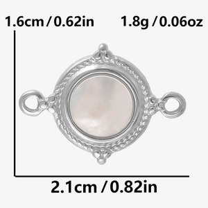 Macro view showing dimensions and weight of silver-tone stainless steel pendant