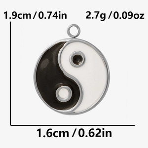 Detailed size view of Tai Chi Yin Yang pendant in 304 stainless steel with dimensions