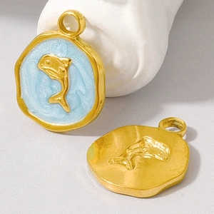Pendentif dauphin en acier inoxydable 304 avec émail bleu pour colliers et bijoux DIY