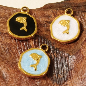 Pendentif Dauphin Style Océan en Acier Inoxydable 304 Émail Huile de Goutte Plage Minimaliste Bijoux DIY Breloques pour Femmes