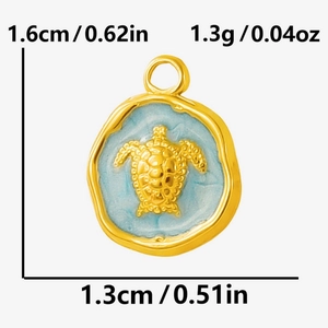 Detail of 304 stainless steel sea turtle charm with light blue enamel finish