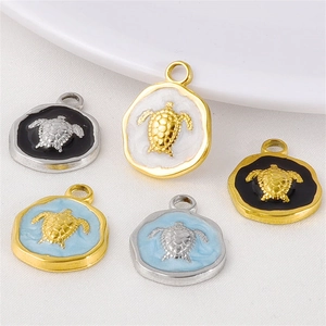 Stainless Steel Sea Turtle Pendant Enamel Ocean Style Animal Relievo Charm Pendant Only Without Chain For Women Jewelry