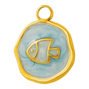 Pendentif poisson en acier doré avec émail bleu clair pour création de bijoux DIY