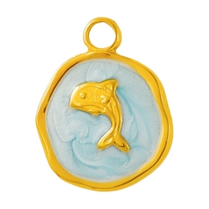 Pendentif dauphin en acier inoxydable 304 doré avec émail bleu clair pour bijoux DIY