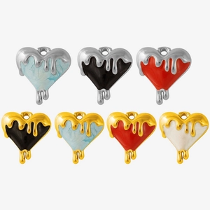 304 Stainless Steel Melted Heart Pendant Colorful Enamel Drip Oil Charm DIY Necklace Bracelet Jewelry Making Accessories For Women