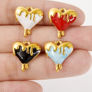 304 stainless steel heart pendants with liquid gold dripping effect for DIY jewelry