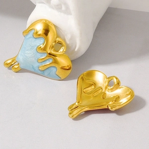304 stainless steel heart pendant with light blue enamel and polished gold finish
