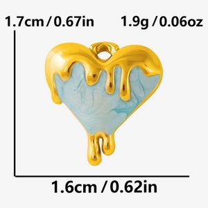 Detail showing dimensions and weight of 304 stainless steel heart pendant with blue enamel