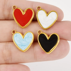 304 stainless steel heart charms with colorful enamel finish for DIY jewelry making