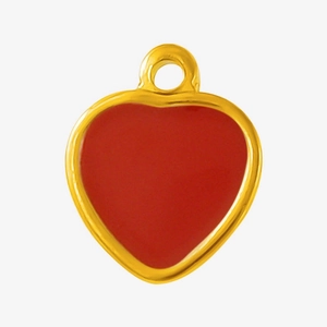 Macro shot of 304 stainless steel gold heart pendant with red enamel for DIY jewelry
