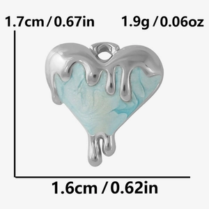 Detailed dimensions of 304 stainless steel heart pendant with blue marble texture