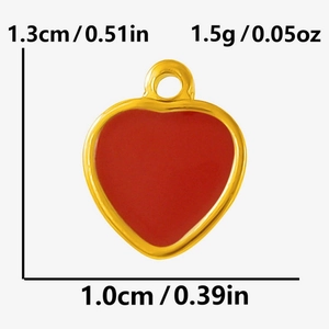 Detailed size specifications for 304 stainless steel red heart enamel charm pendant