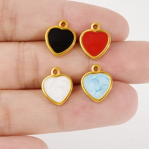 Golden stainless steel heart pendants in black red and marble white blue finish