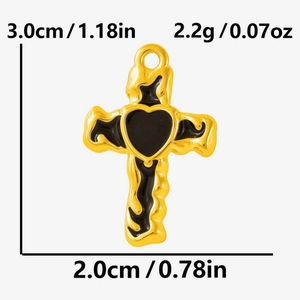 Detailed view of gothic cross pendant with black heart and fluid lava texture dimensions
