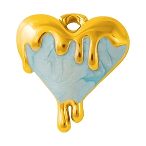 304 stainless steel heart pendant with gold lava effect and light blue enamel resin