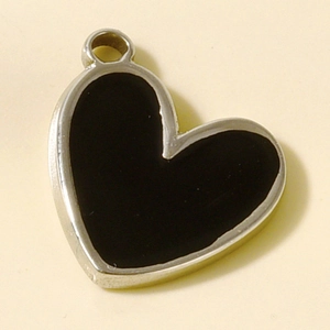 Detailed close-up of a heart-shaped 304 stainless steel pendant with black enamel finish