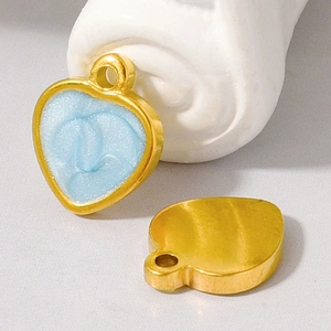 304 stainless steel gold heart pendant with light blue enamel for DIY jewelry making