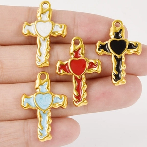 304 Stainless steel cross heart enamel pendants for DIY necklaces in various colors
