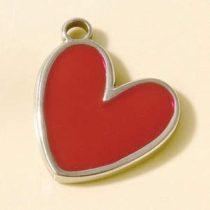 Detailed top view of red enamel heart charms in 304 stainless steel for DIY jewelry