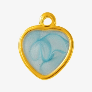 Detailed view of heart-shaped gold pendant with light blue marble enamel for DIY jewelry