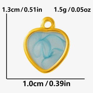 Detailed size view of a light blue enamel heart charm in 304 stainless steel frame