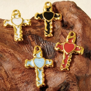 Golden 304 stainless steel heart cross charms in four colors for DIY jewelry making