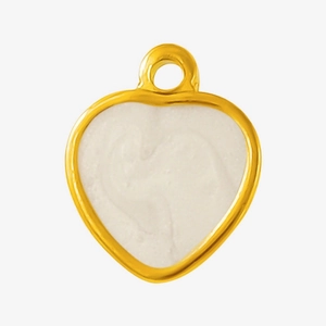Detailed close-up of golden heart pendant with white enamel inlay for DIY jewelry