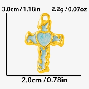 Detail showing 304 stainless steel gold heart cross pendant dimensions 3.0cm by 2.0cm