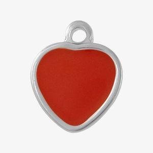 Macro detail of red enamel heart charm pendant made of durable 304 stainless steel