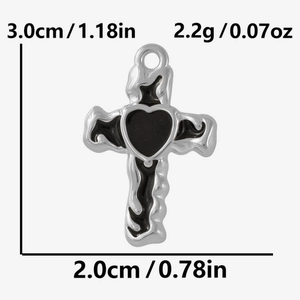 Detailed size specifications of the stainless steel cross heart pendant for DIY jewelry
