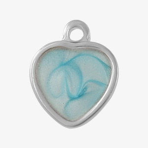 Detailed macro shot of blue marble enamel heart pendant in 304 stainless steel frame